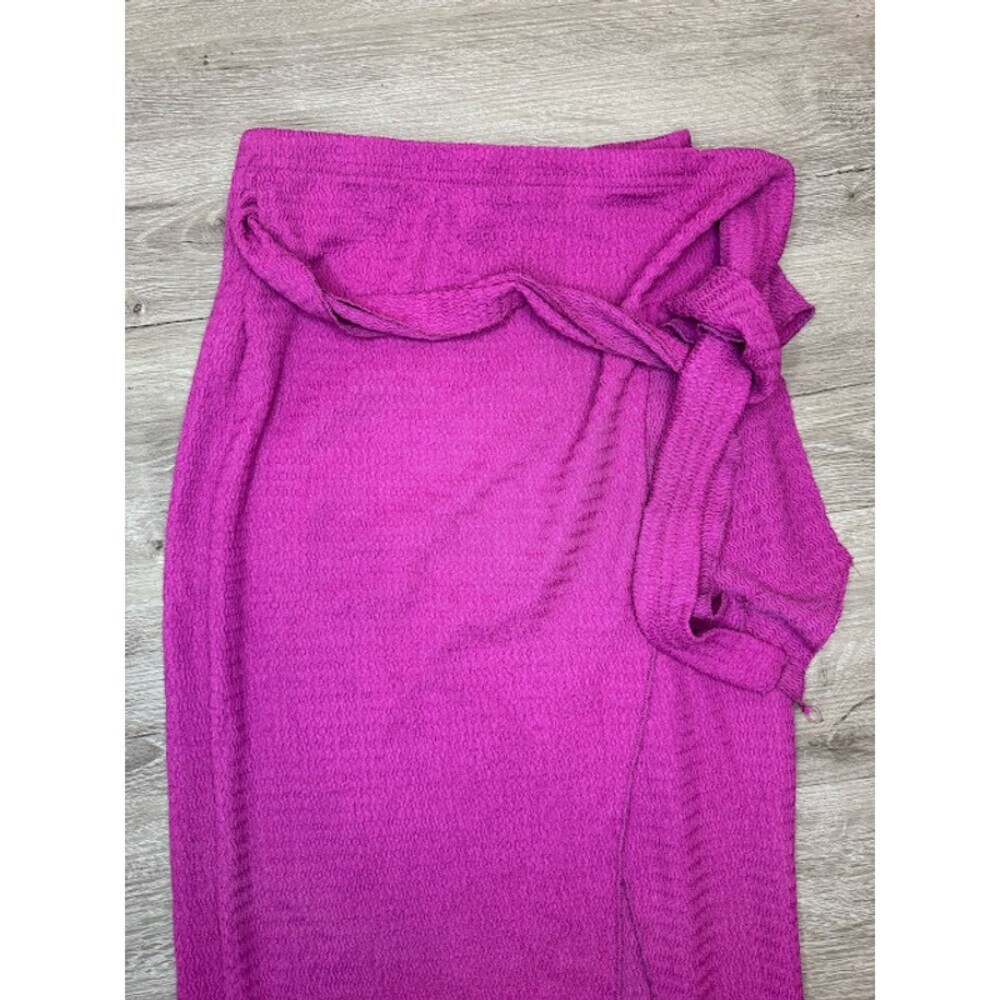 Purple Textured 2 Piece Skirt Set Puff Sleeve Crop Top Wrap Maxi Skirt XS - Picture 6 of 7